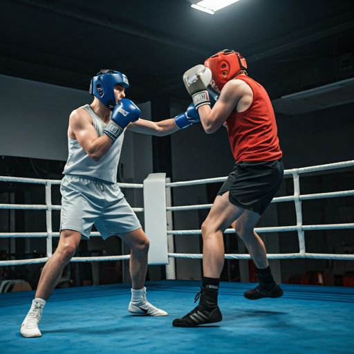 Sparring de boxeo controlado en el ring para aplicar la táctica del entrenamiento